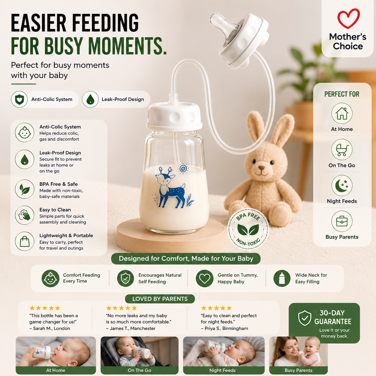 BabyFlow Hands-Free Self-Feeding Bottle | Stress-Free Feeding for Busy Parents